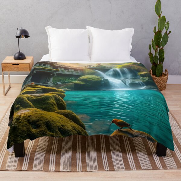 Item preview, Hidden Waterfall Temple – Ancient Forest Ruins & Turquoise Paradise designed and sold by DreamyWallVibes.