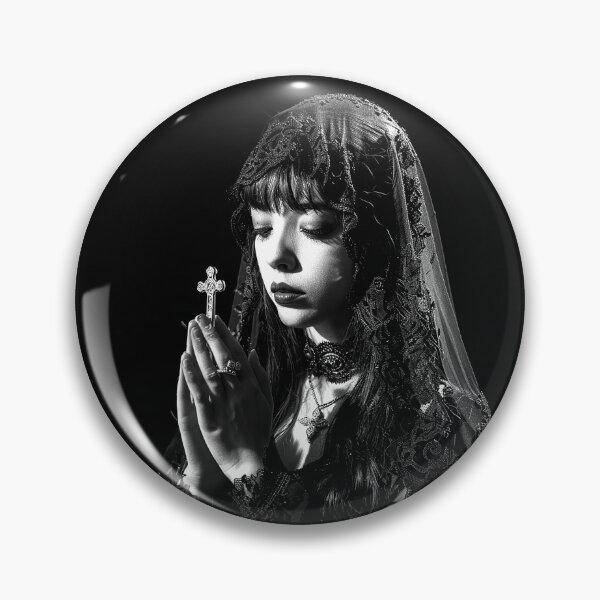 Item preview, Gothic Prayer Woman with Cross Black Lace Devotional Portrait designed and sold by inkoutninja.
