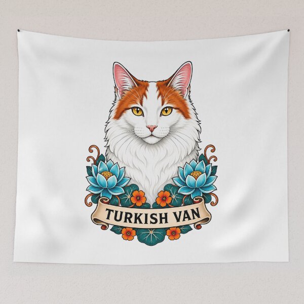 Item preview, urkish Van Cat Vintage Lotus Tattoo Art designed and sold by Old's Cool Cat Studio.