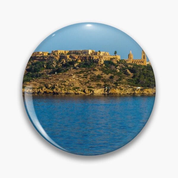 Item preview, Panoramic Coastal View Of Historic Fort And Church On Mediterranean Island Over Calm Blue Sea designed and sold by Nmallia.