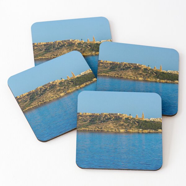 Item preview, Panoramic Coastal View Of Historic Fort And Church On Mediterranean Island Over Calm Blue Sea designed and sold by Nmallia.