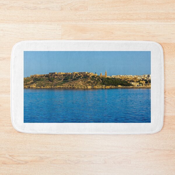 Item preview, Panoramic Coastal View Of Historic Fort And Church On Mediterranean Island Over Calm Blue Sea designed and sold by Nmallia.