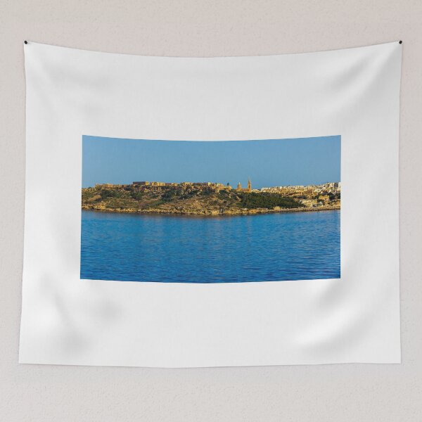 Item preview, Panoramic Coastal View Of Historic Fort And Church On Mediterranean Island Over Calm Blue Sea designed and sold by Nmallia.