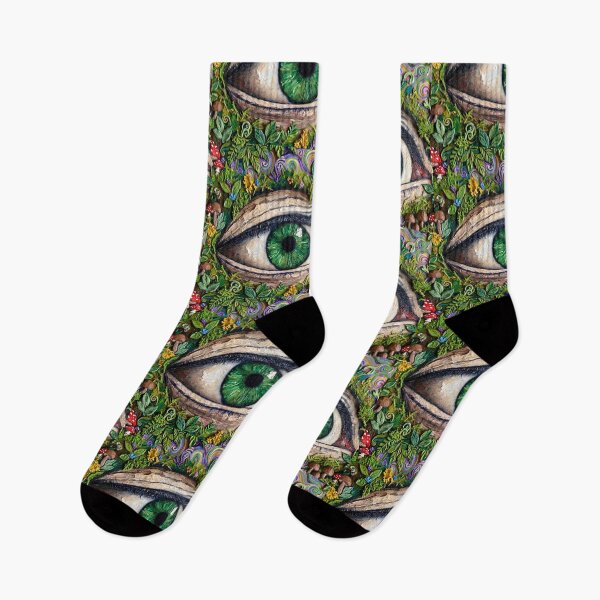 Aperçu de l'œuvre Green Forest Eye with Mushrooms - Enchanted Woodland Fantasy Art créée et vendue par MAISON SYLVIE.