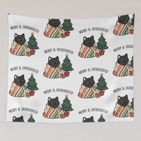 Item preview, Merry and Introverted Cute Black Cat Christmas Blanket Cozy Winter Holiday designed and sold by raedattia.