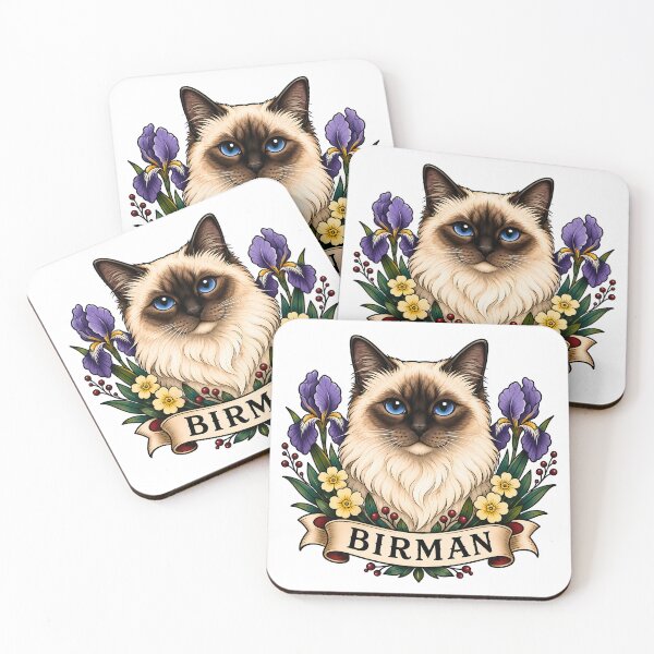Item preview, Burmese Cat Vintage Floral Tattoo Art designed and sold by Old's Cool Cat Studio.