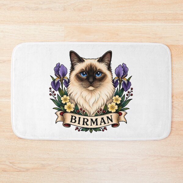 Item preview, Burmese Cat Vintage Floral Tattoo Art designed and sold by Old's Cool Cat Studio.