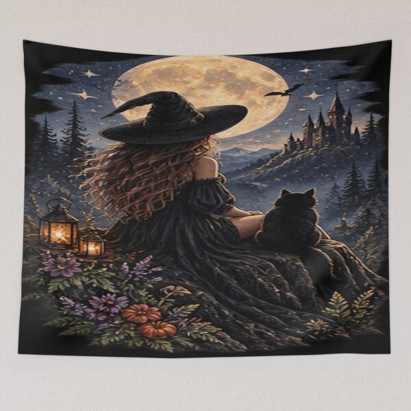 Item preview, Bruja a la luz de la luna y gato negro: magia gótica de brujería. designed and sold by Losthope Creations.