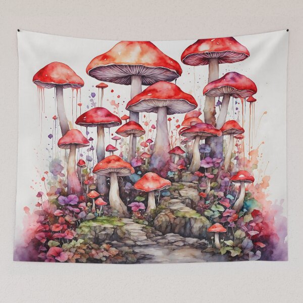 Item preview, Magical Mushroom Fantasy Watercolor Painting designed and sold by RawNaturePrints.