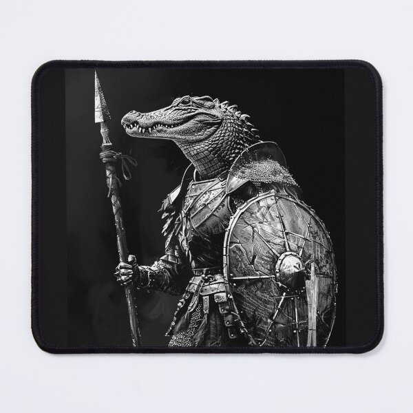 Item preview, Armored Crocodile Warrior Medieval Spear and Shield Fantasy Design designed and sold by inkoutninja.