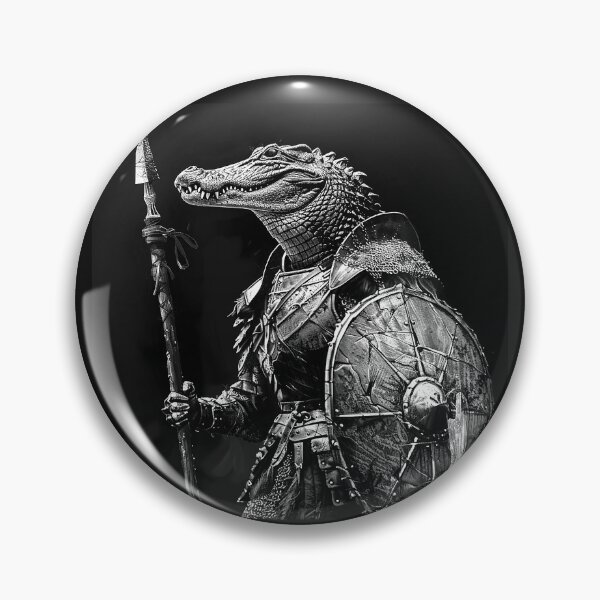 Item preview, Armored Crocodile Warrior Medieval Spear and Shield Fantasy Design designed and sold by inkoutninja.