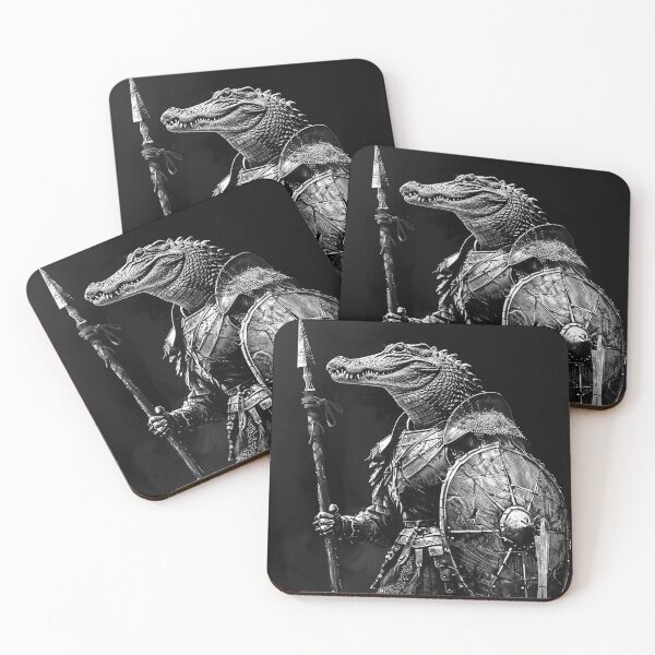 Item preview, Armored Crocodile Warrior Medieval Spear and Shield Fantasy Design designed and sold by inkoutninja.