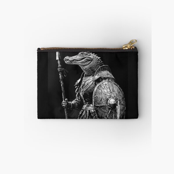 Item preview, Armored Crocodile Warrior Medieval Spear and Shield Fantasy Design designed and sold by inkoutninja.