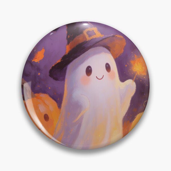 Item preview, Enchanted Halloween Ghost with Witch Hat and Pumpkins designed and sold by cr6zym1nd.