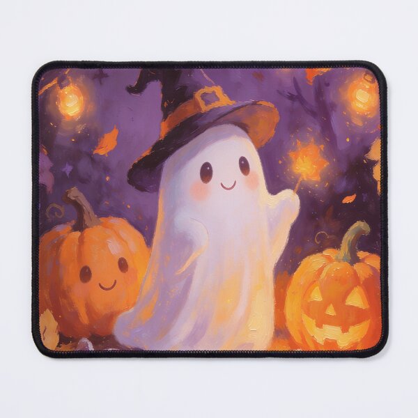 Item preview, Enchanted Halloween Ghost with Witch Hat and Pumpkins designed and sold by cr6zym1nd.