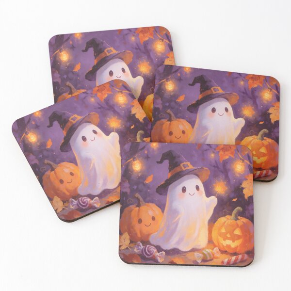 Item preview, Enchanted Halloween Ghost with Witch Hat and Pumpkins designed and sold by cr6zym1nd.