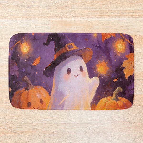 Item preview, Enchanted Halloween Ghost with Witch Hat and Pumpkins designed and sold by cr6zym1nd.