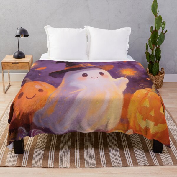 Item preview, Enchanted Halloween Ghost with Witch Hat and Pumpkins designed and sold by cr6zym1nd.