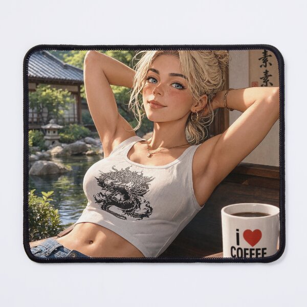 Item preview,  Cute anime manga girl reclining with a cup of coffee designed and sold by Vintage Designs +.
