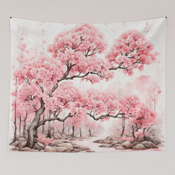 Item preview, Cherry Blossom Forest Watercolor Painting designed and sold by RawNaturePrints.