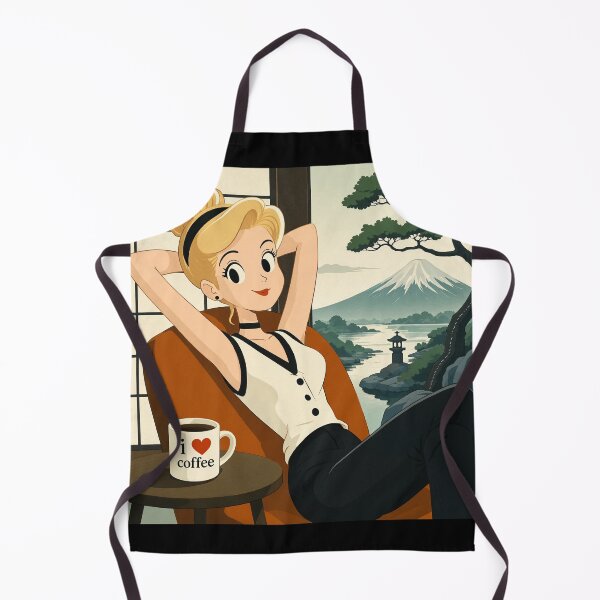 Item preview, Cute anime manga girl reclining with a cup of coffee designed and sold by Vintage Designs +.
