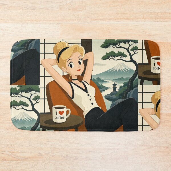 Item preview, Cute anime manga girl reclining with a cup of coffee designed and sold by Vintage Designs +.