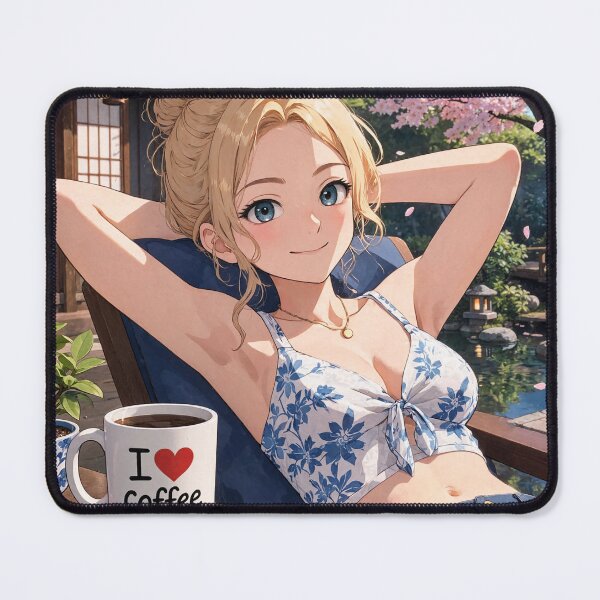 Item preview, Cute anime manga girl reclining with a cup of coffee designed and sold by Vintage Designs +.