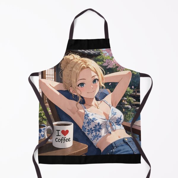 Item preview, Cute anime manga girl reclining with a cup of coffee designed and sold by Vintage Designs +.