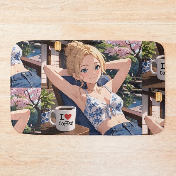 Item preview, Cute anime manga girl reclining with a cup of coffee designed and sold by Vintage Designs +.