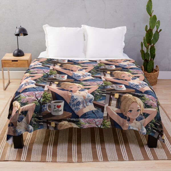 Item preview, Cute anime manga girl reclining with a cup of coffee designed and sold by Vintage Designs +.