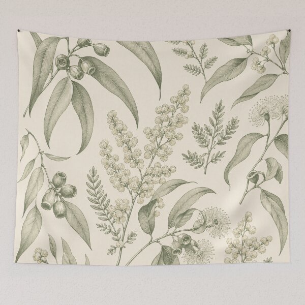 Item preview, Wattle Eucalyptus Pillow Cover Vintage Australian Native Gum Leaf Spring Cushion designed and sold by Yellowriversss.