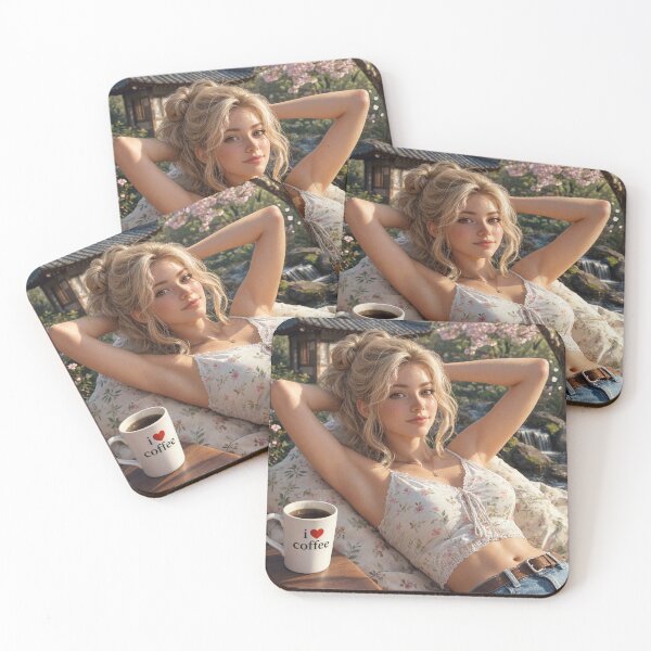 Item preview, Cute blonde girl reclining with a cup of coffee designed and sold by Vintage Designs +.