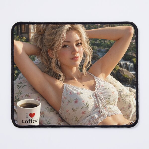 Item preview, Cute blonde girl reclining with a cup of coffee designed and sold by Vintage Designs +.
