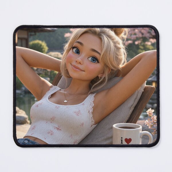 Item preview,  Cute blonde girl reclining with a cup of coffee designed and sold by Vintage Designs +.