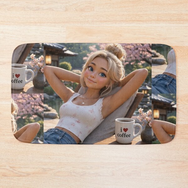 Item preview,  Cute blonde girl reclining with a cup of coffee designed and sold by Vintage Designs +.