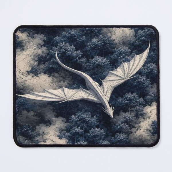 Item preview, White Dragon Flying Over Mystic Forest Artwork designed and sold by NivyasArtistry.