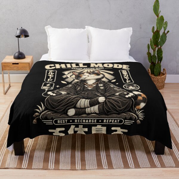Item preview, CHILL MODE Power Saving Mode - Meditating Zen Cat Japanese Streetwear designed and sold by BRTHRCNK01.