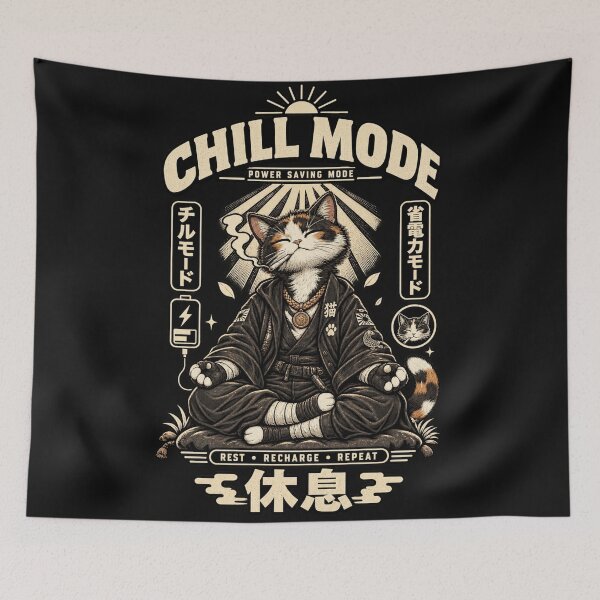 Item preview, CHILL MODE Power Saving Mode - Meditating Zen Cat Japanese Streetwear designed and sold by BRTHRCNK01.