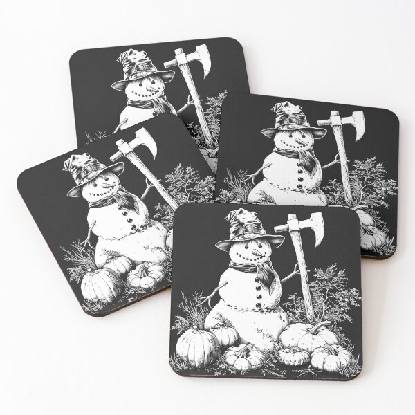 Item preview, Halloween Snowman with Pumpkins and Axe Spooky Autumn Winter Art designed and sold by inkoutninja.