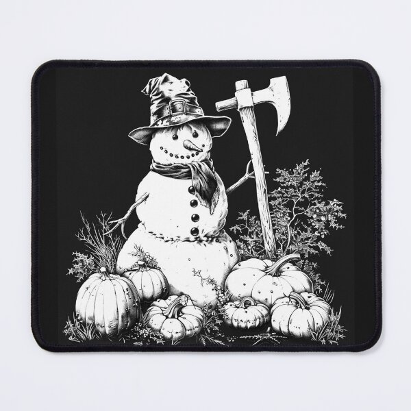 Item preview, Halloween Snowman with Pumpkins and Axe Spooky Autumn Winter Art designed and sold by inkoutninja.