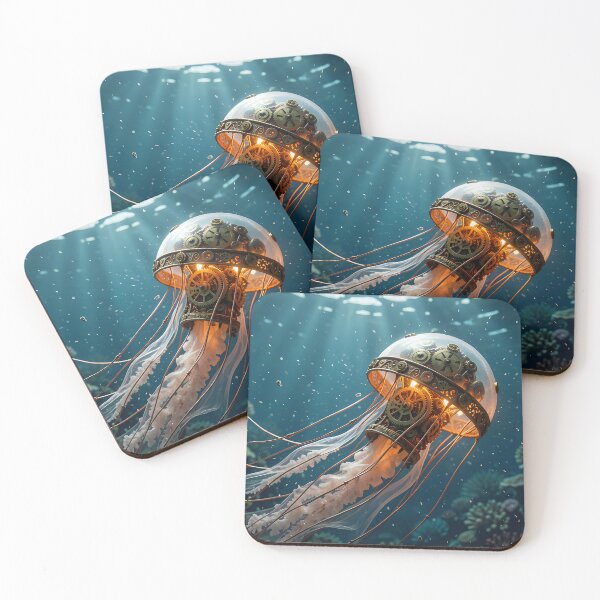 Item preview, Mechanical jellyfish in a steampunk ocean designed and sold by VoidVeilStudio.
