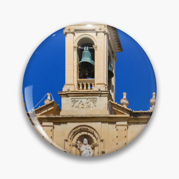 Item preview, Historic Church Bell Tower With Statue, Cross and Bronze Bells Against Clear Blue Sky designed and sold by Nmallia.