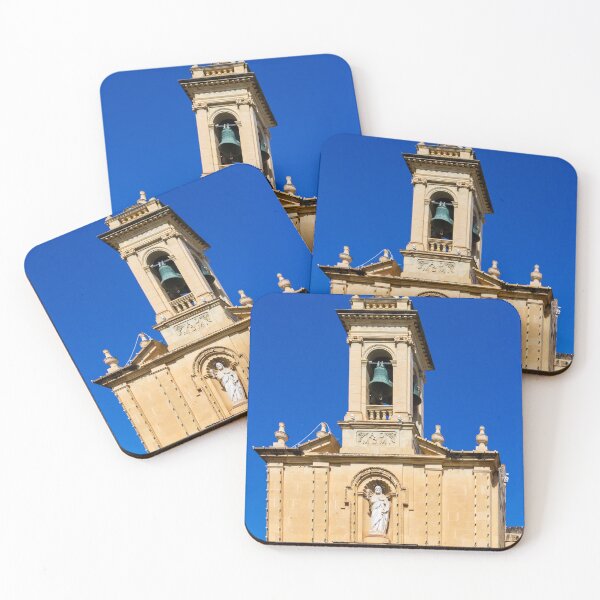 Item preview, Historic Church Bell Tower With Statue, Cross and Bronze Bells Against Clear Blue Sky designed and sold by Nmallia.