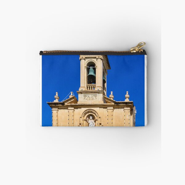 Item preview, Historic Church Bell Tower With Statue, Cross and Bronze Bells Against Clear Blue Sky designed and sold by Nmallia.