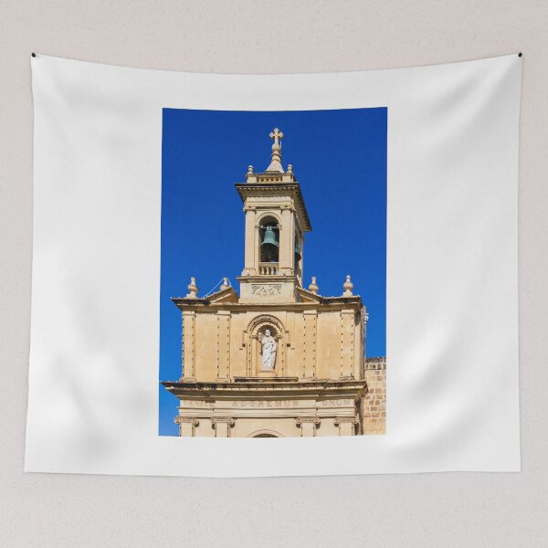 Item preview, Historic Church Bell Tower With Statue, Cross and Bronze Bells Against Clear Blue Sky designed and sold by Nmallia.