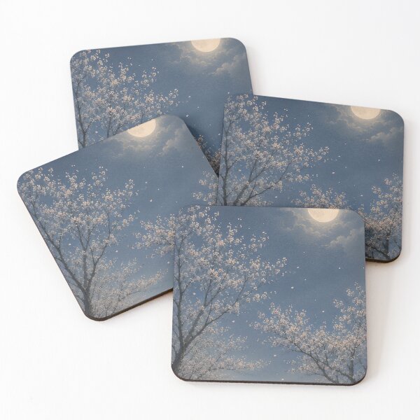 Item preview, Japanese Cherry Blossom Moon Art – Sakura Under Full Moon Ukiyo-e Inspired Night Landscape designed and sold by Tomoyo Art.
