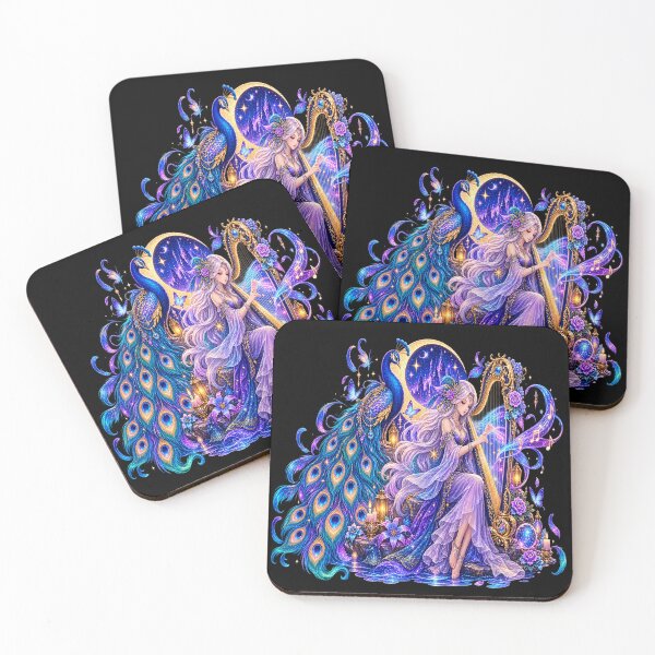 Item preview, Celestial Peacock Harp – Mystical Musical Fantasy designed and sold by TroviTutto.