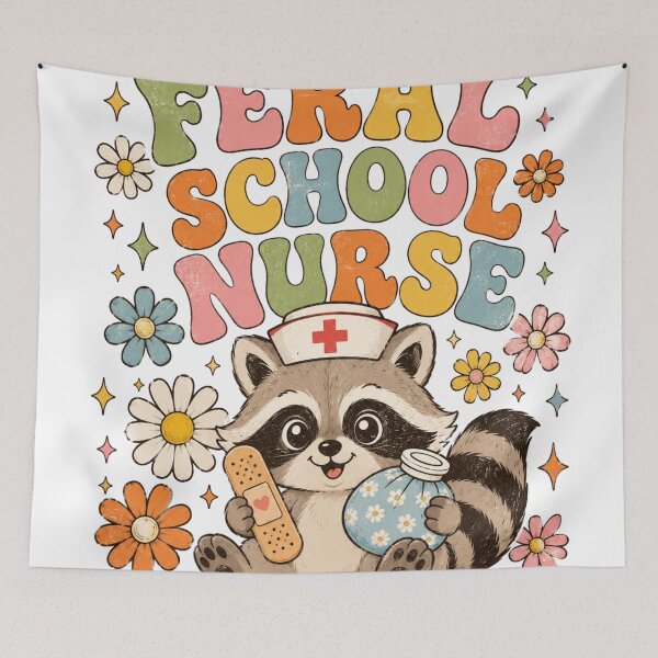 Item preview, Feral School Nurse Raccoon Groovy Retro Funny School Nurse designed and sold by Yellowriversss.