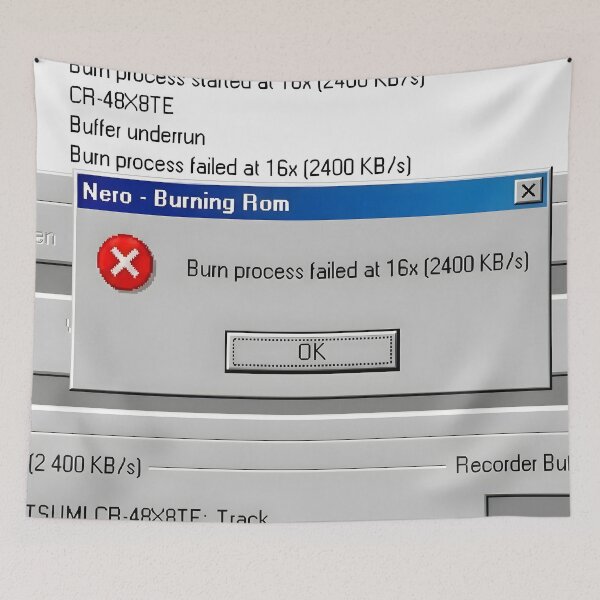 Item preview, Retro Nero Burning Rom Error Screen T-Shirt Print | Funny 2000s Tech Nostalgic Sticker | Windows 98 CD Burn Process Failed Graphic | Y2K Geek Apparel designed and sold by SergioMiklos.