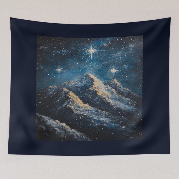Item preview, Mountain Glow Beneath Cosmic Blue Stars Artwork  designed and sold by NivyasArtistry.